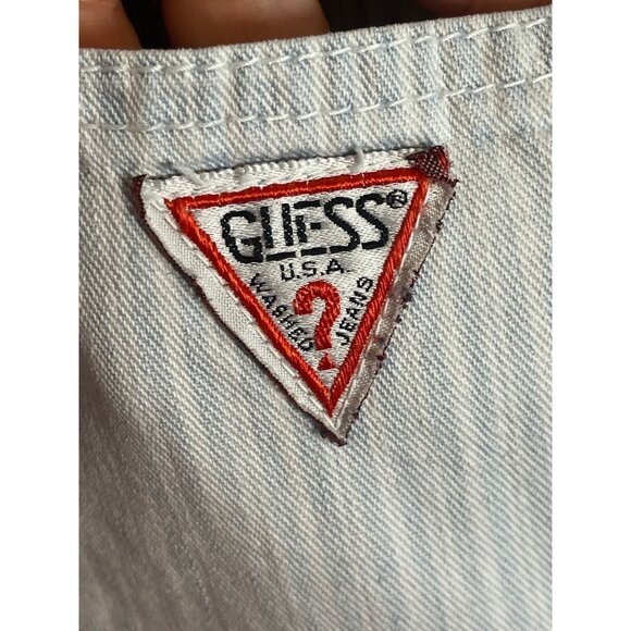 Vintage Guess Striped Denim Overalls Blue 3 Retro Y2K 90s Pinstripe Shabby Chic - Picture 11 of 16